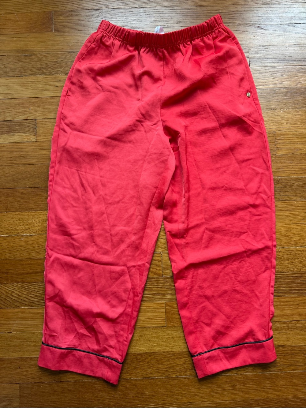 Red Elastic Waist Casual Pants